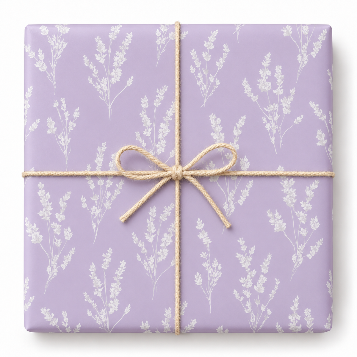 Lavender Botanical Sprig Gift Wrap tied with natural twine