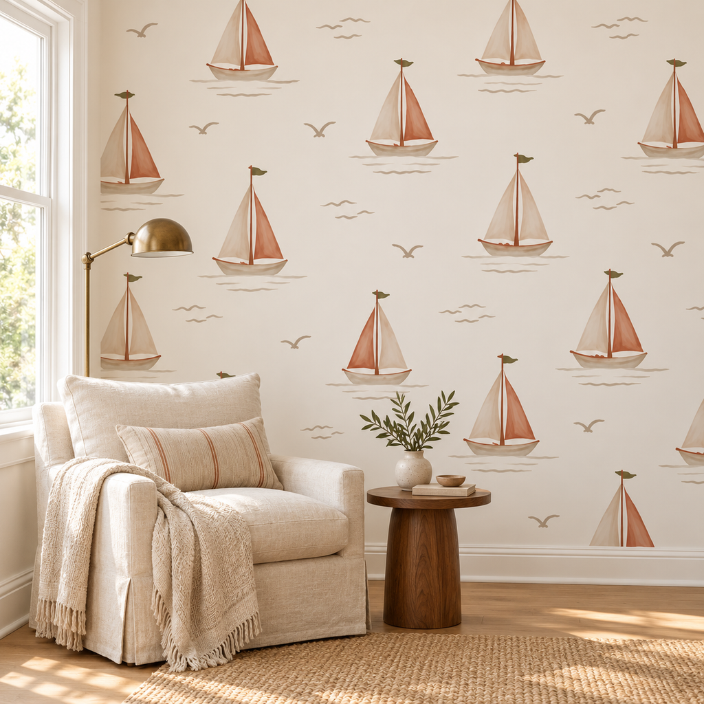 Little Sailboats wallpaper reading nook