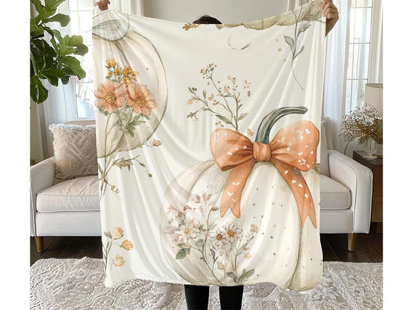 Watercolor Floral Pumpkin Plush Blanket