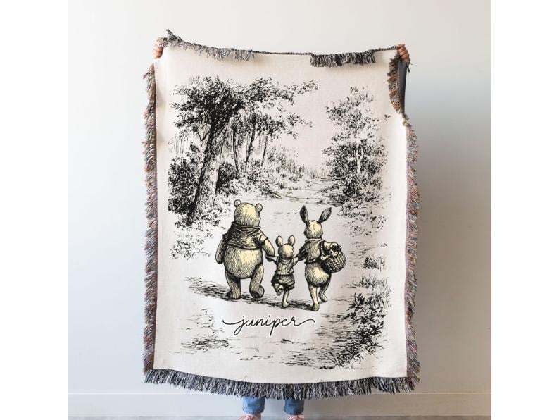 Personalized Vintage Bear and Piglet Woven Blanket