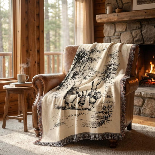 Personalized Vintage Bear and Piglet Woven Blanket