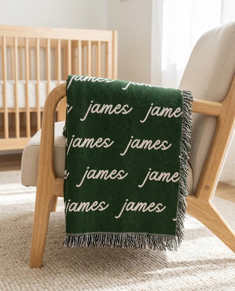 Personalized Forest Green Script Name Blanket