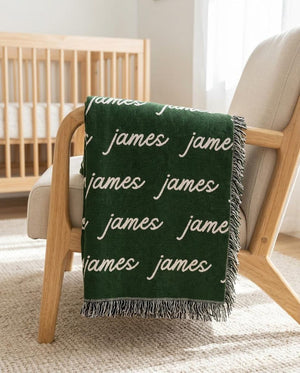Personalized Forest Green Script Name Blanket