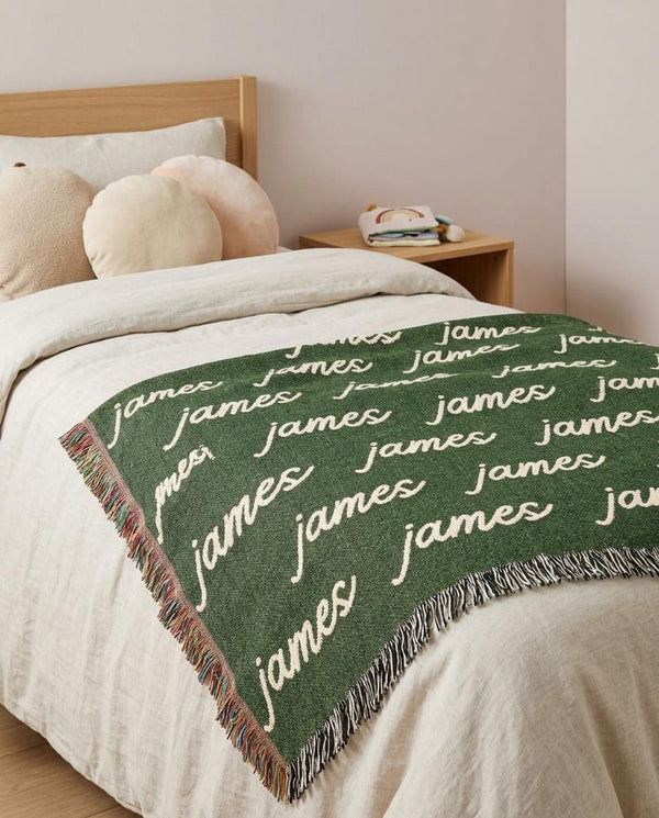 Personalized Forest Green Script Name Blanket