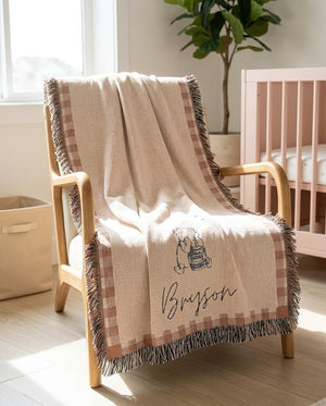 Personalized Vintage Bear Plaid Blanket
