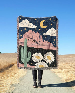 Celestial Desert Cactus Woven Blanket