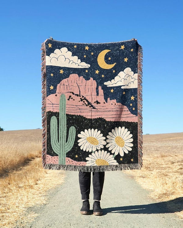 Celestial Desert Cactus Woven Blanket