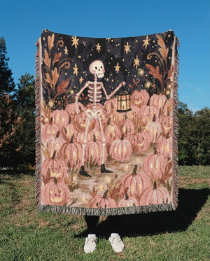 Skeleton Pumpkin Patch Woven Blanket