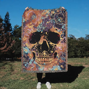Colorful Floral Skull Woven Blanket
