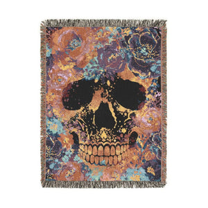 Colorful Floral Skull Woven Blanket