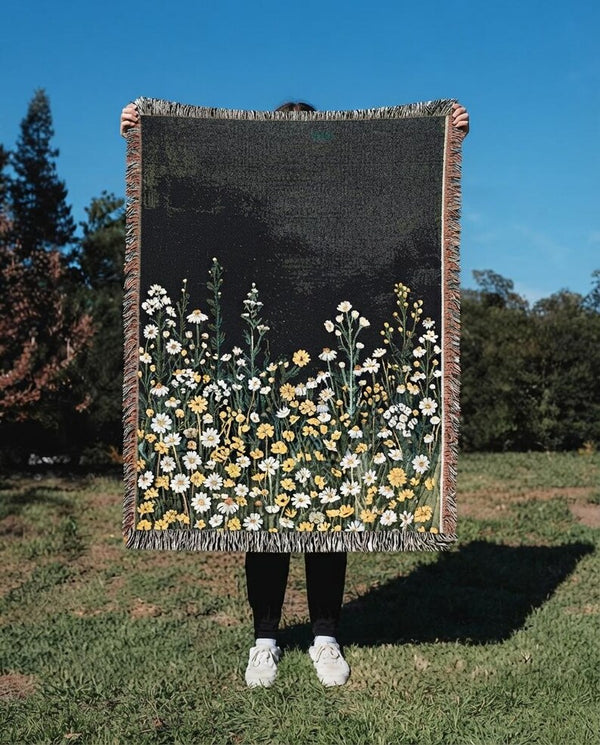 Dark Wildflower Meadow Woven Blanket