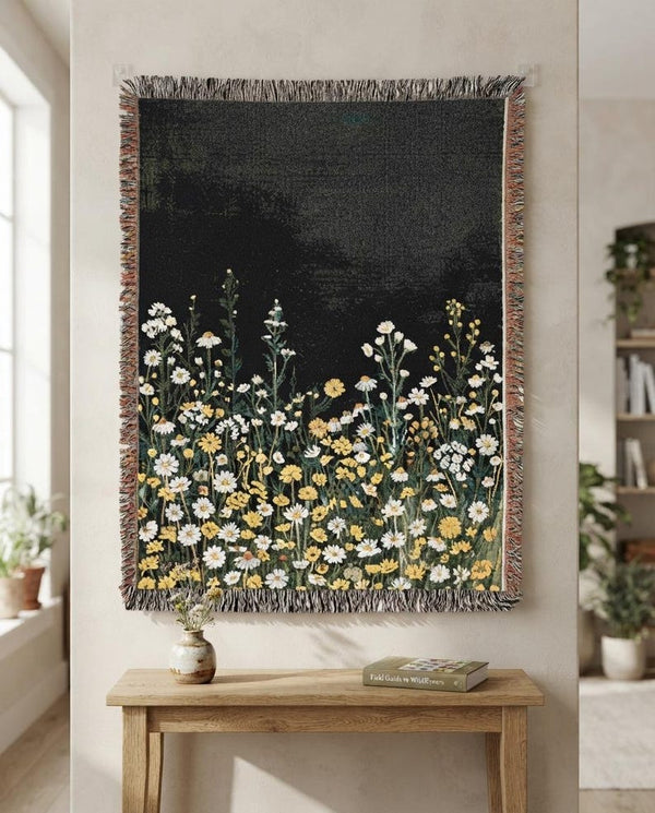 Dark Wildflower Meadow Woven Blanket