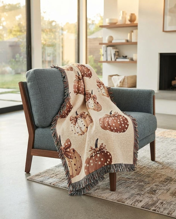 Neutral Polka Dot Pumpkin Woven Blanket