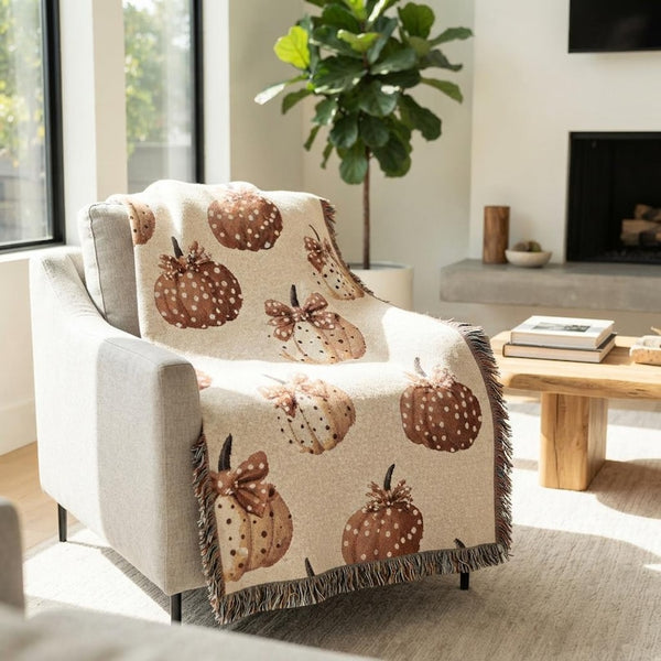 Neutral Polka Dot Pumpkin Woven Blanket