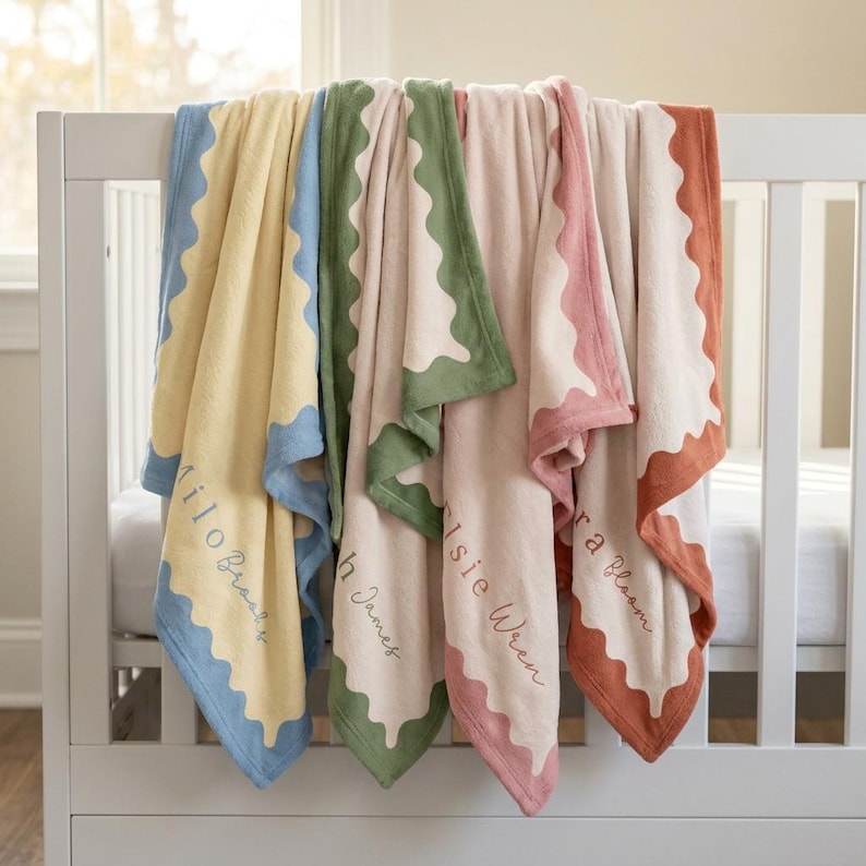 Personalized Scalloped Baby Name Blanket