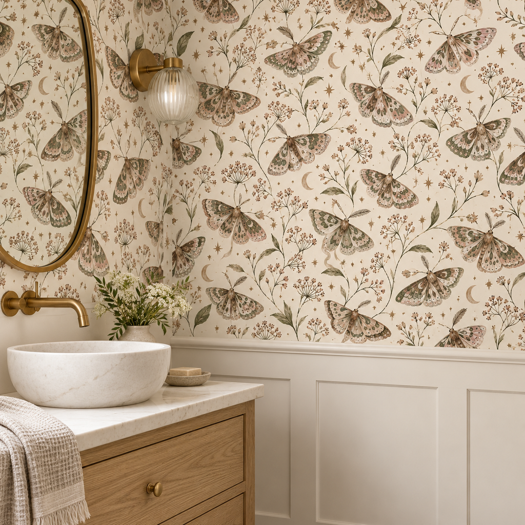 Moonlit Moths wallpaper powder room