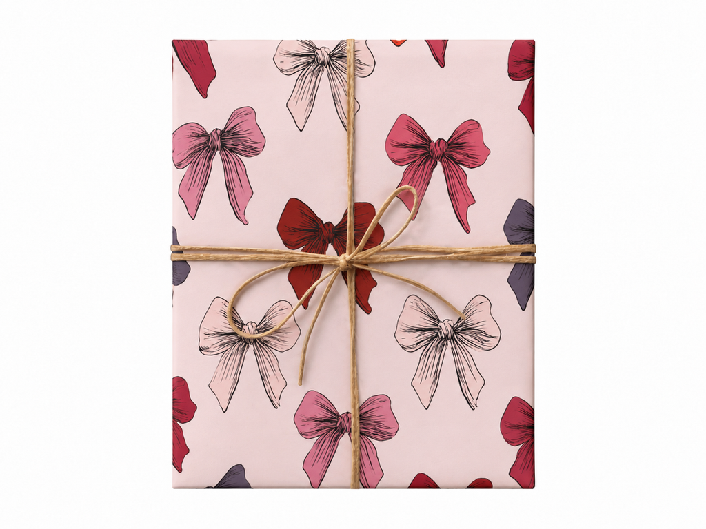 multicolor bows blush wrapping paper gift box with jute twine