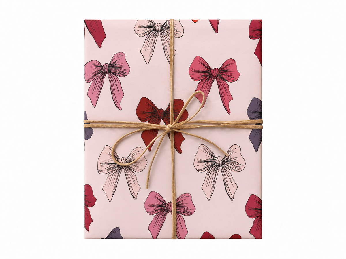multicolor bows blush wrapping paper gift box with jute twine