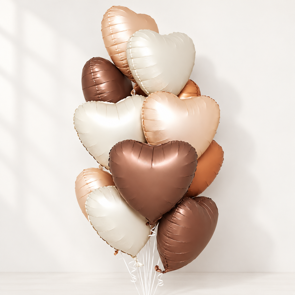 Optional cream caramel and coffee heart balloons; select 3, 6 or 9 hearts