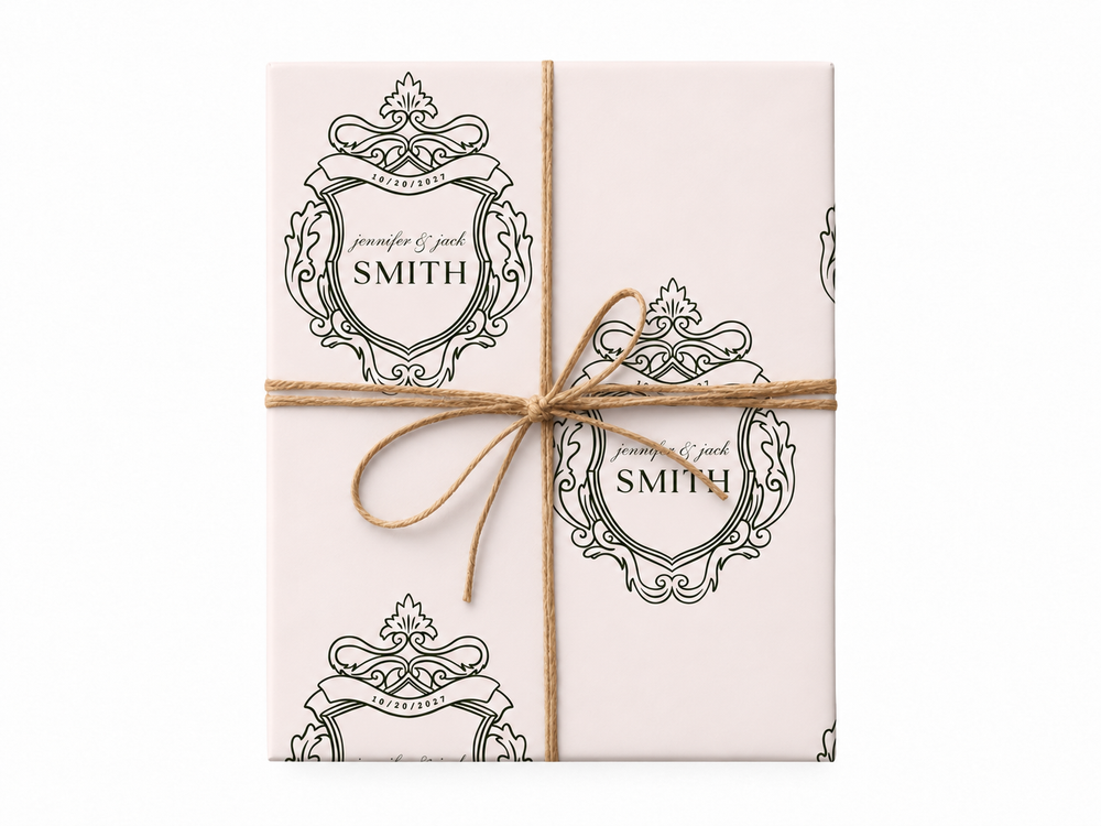 personalized wedding crest wrapping paper gift box with jute twine