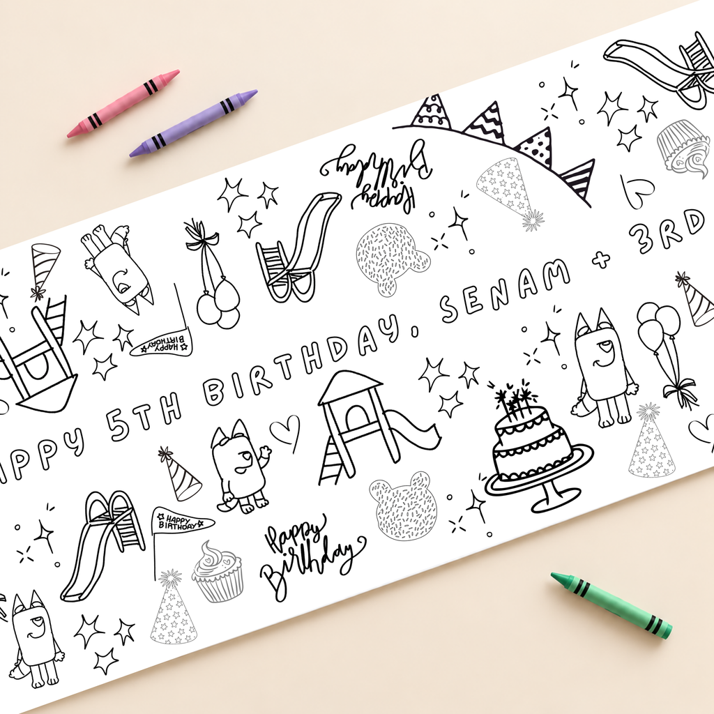 Personalized Playground Birthday Coloring Banner — close-up mockup