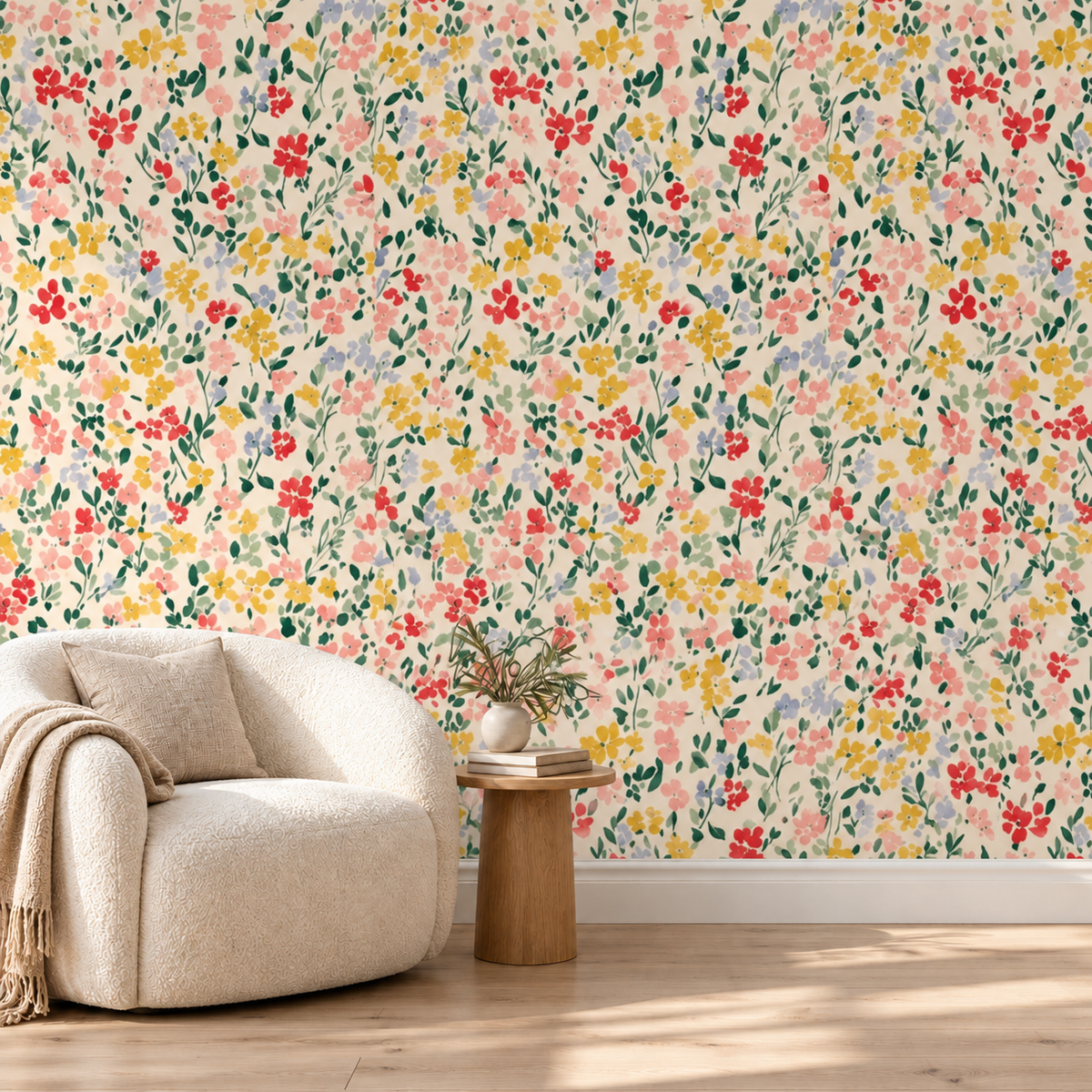 Watercolor Floral wallpaper reading nook