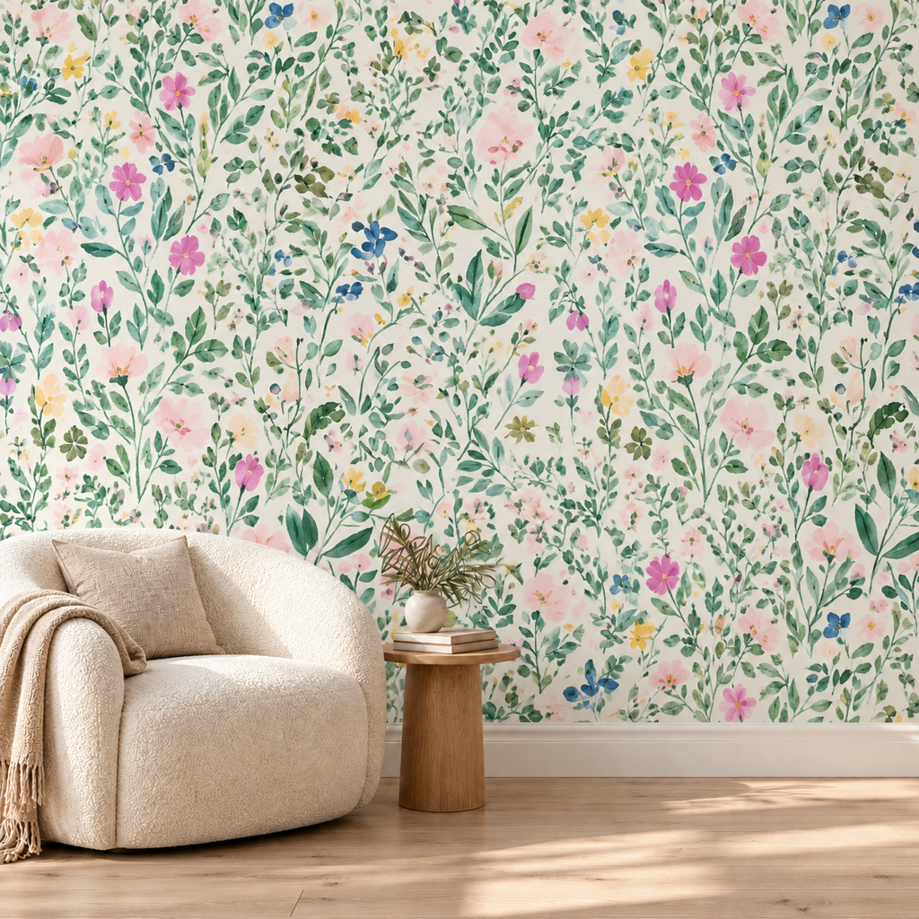 Bright Boho Floral wallpaper reading nook
