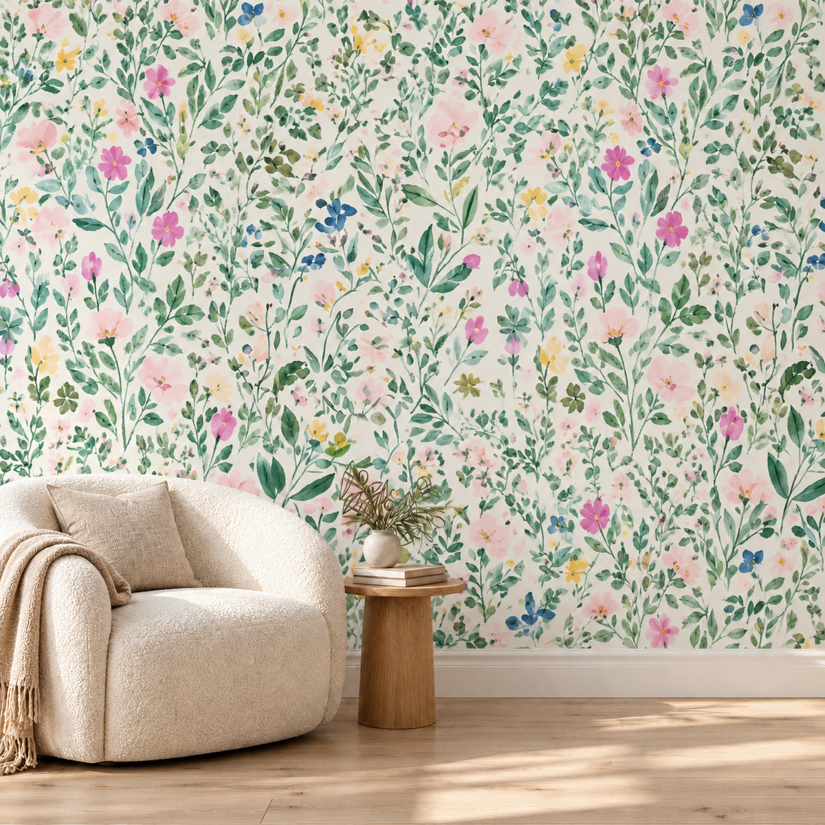 Bright Boho Floral wallpaper reading nook
