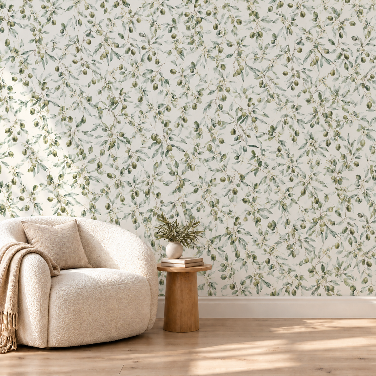 Olive Branch wallpaper reading nook