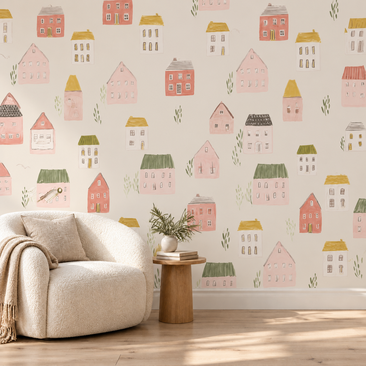 Whimsical Village wallpaper reading nook