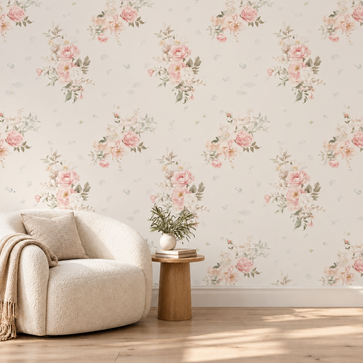 Pink Floral wallpaper reading nook