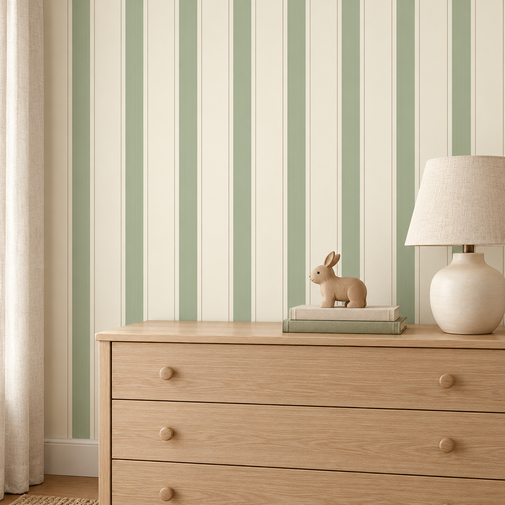 Sage Tailored Stripe Wallpaper additional lifestyle room view