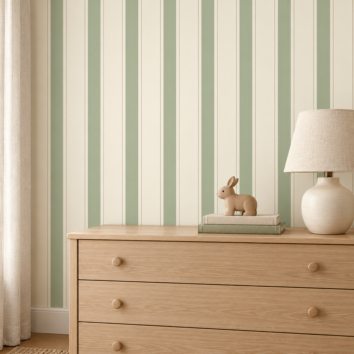 Sage Tailored Stripe Wallpaper additional lifestyle room view