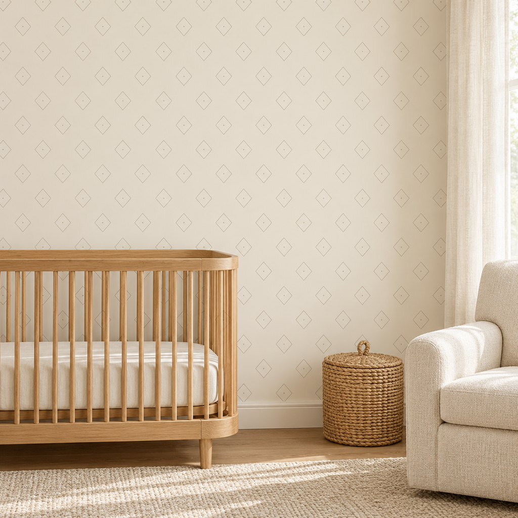 Sand Hand-Drawn Diamonds Wallpaper in an approved styled room