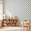 Soft Blue Checkerboard Wallpaper in an approved styled room