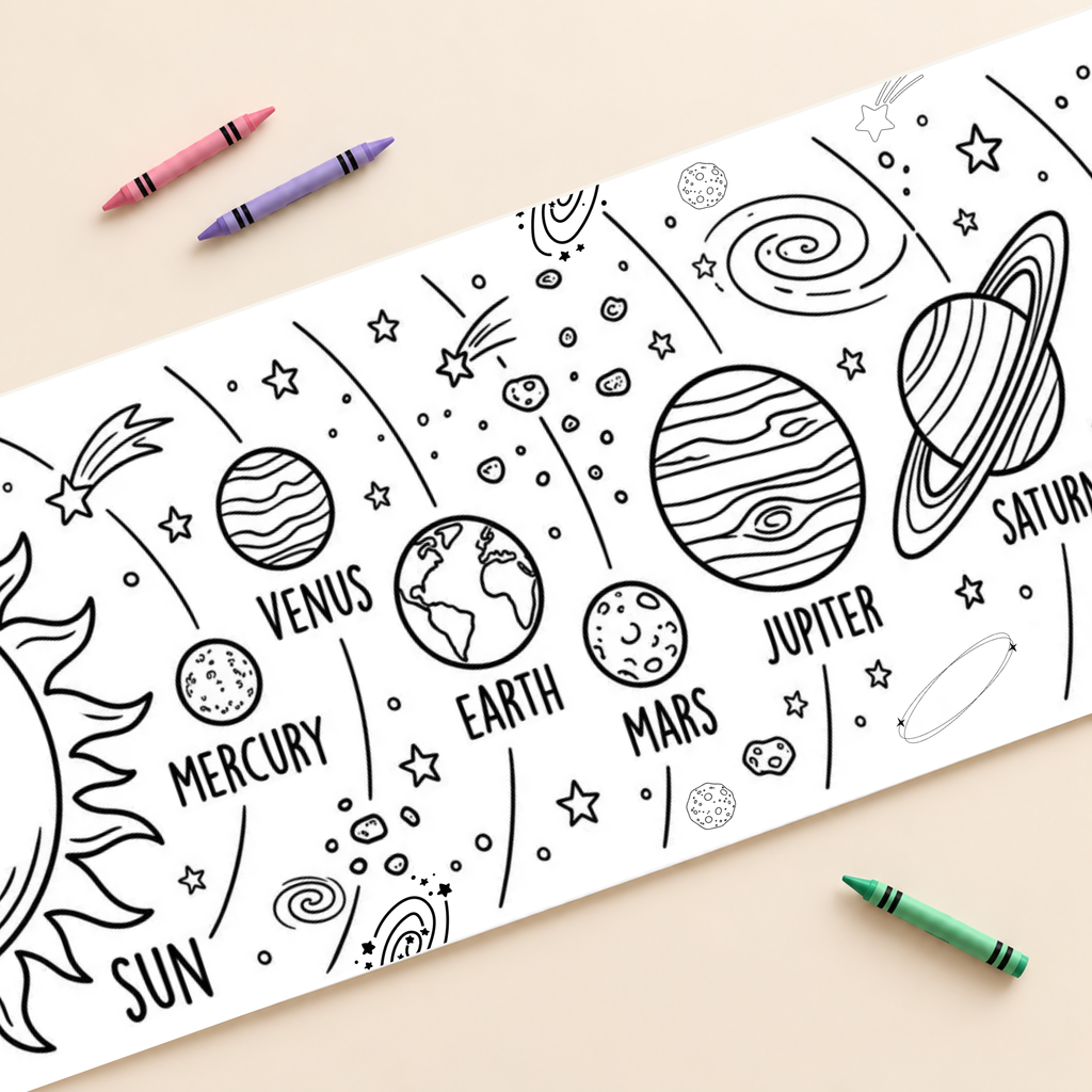 Solar System Coloring Banner — close-up mockup