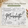 Editable Thanksgiving coloring placemat with a personalized name