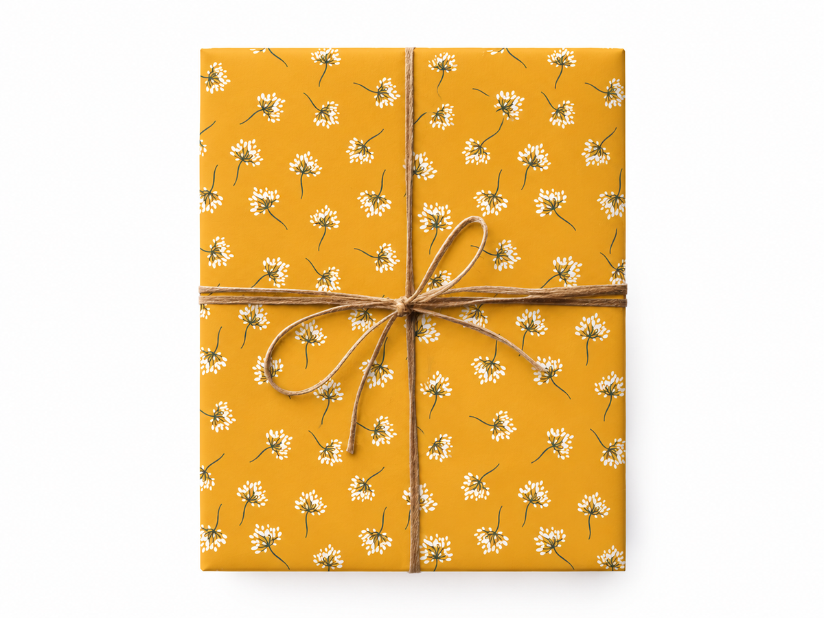 Vintage Dandelion Wrapping Paper gift tied with twine