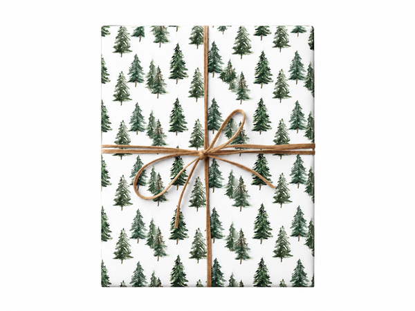 Minimalist Christmas Tree Wrapping Paper gift tied with twine