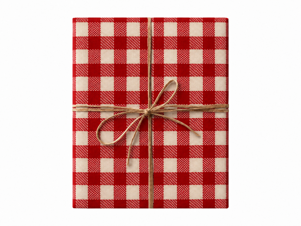 Xmas Gingham Wrapping Paper gift tied with twine