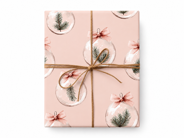 Pine and Ribbon Soft Blush Wrapping Paper gift tied with twine