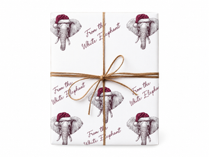 Cute White Elephant Gift Wrap gift tied with twine