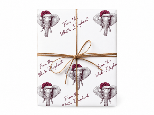 Cute White Elephant Gift Wrap gift tied with twine