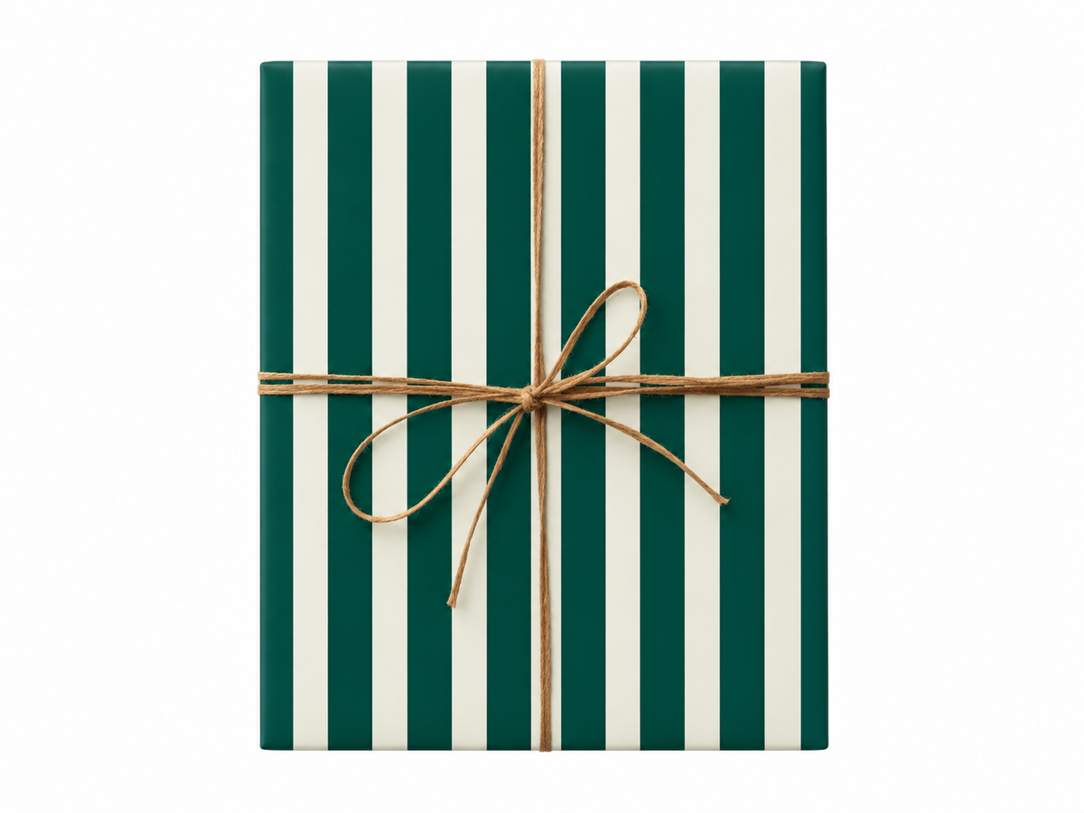 Forest Green Stripe Wrapping Paper gift tied with twine