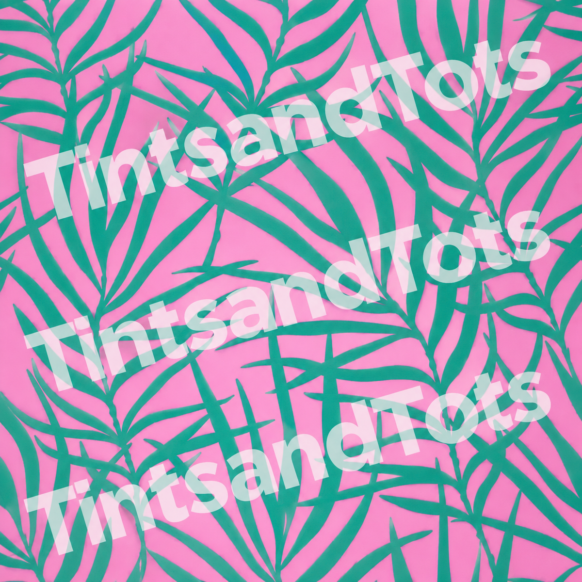 Forest Green Palm Leaf Wallpaper — zoomed-in design preview with translucent TintsandTots watermark