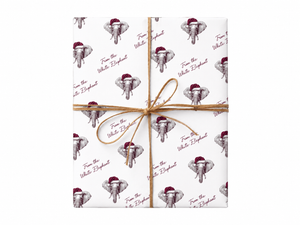 Christmas Elephant Wrapping Paper gift tied with twine