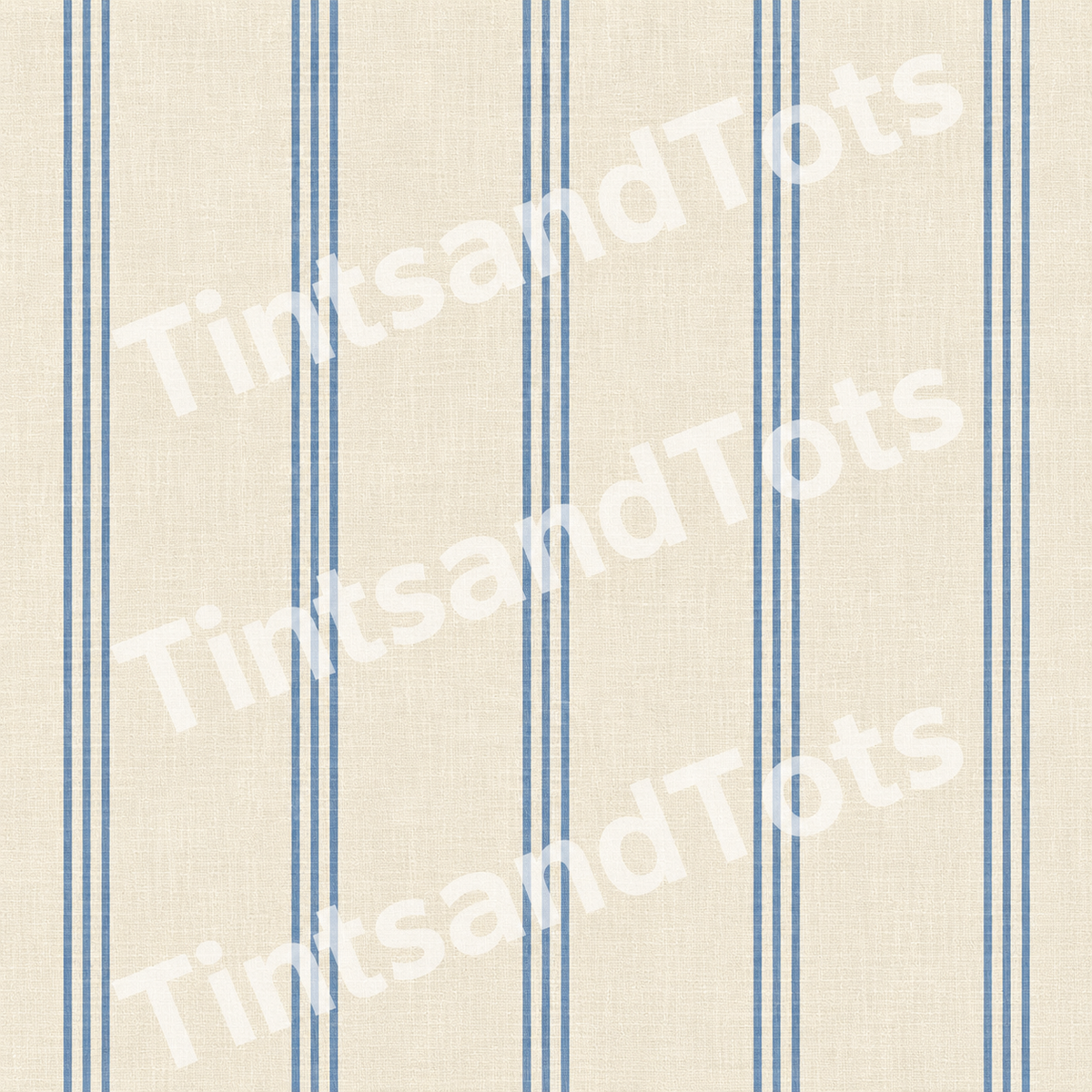 Blue Linen Pinstripe Wallpaper — zoomed-in design preview with translucent TintsandTots watermark