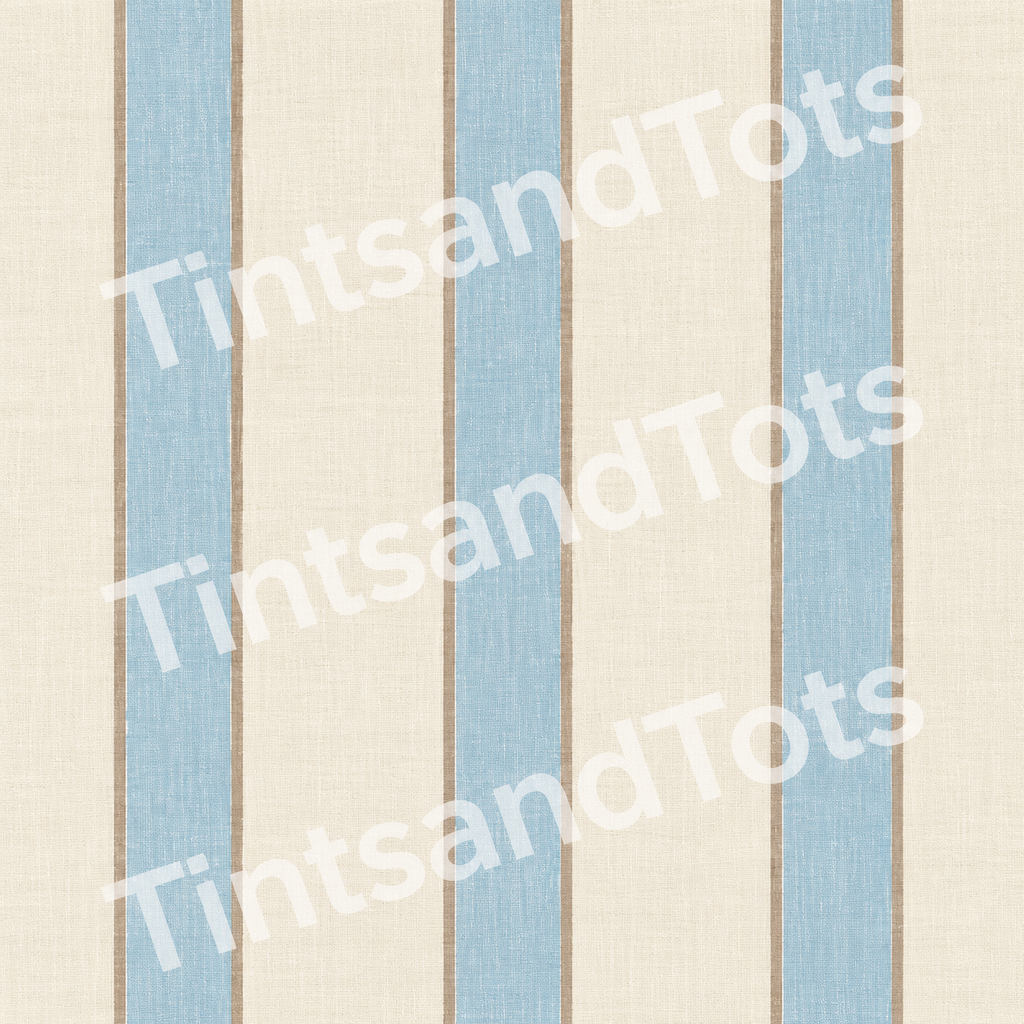 Blue & Taupe Bordered Stripe Wallpaper — zoomed-in design preview with translucent TintsandTots watermark