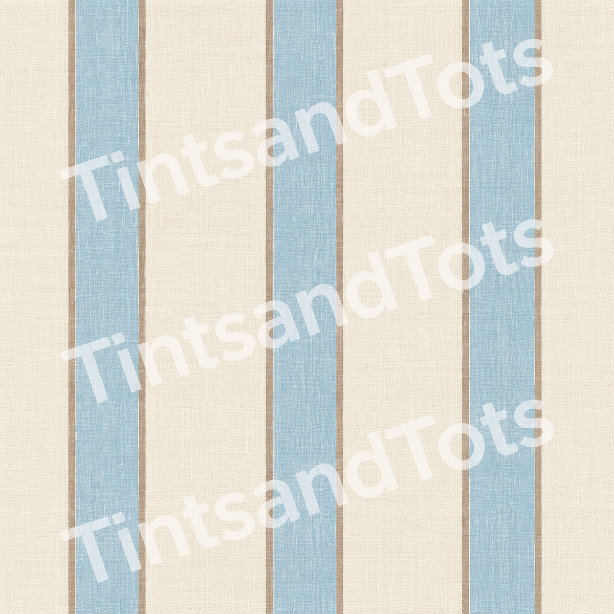 Blue & Taupe Bordered Stripe Wallpaper — zoomed-in design preview with translucent TintsandTots watermark