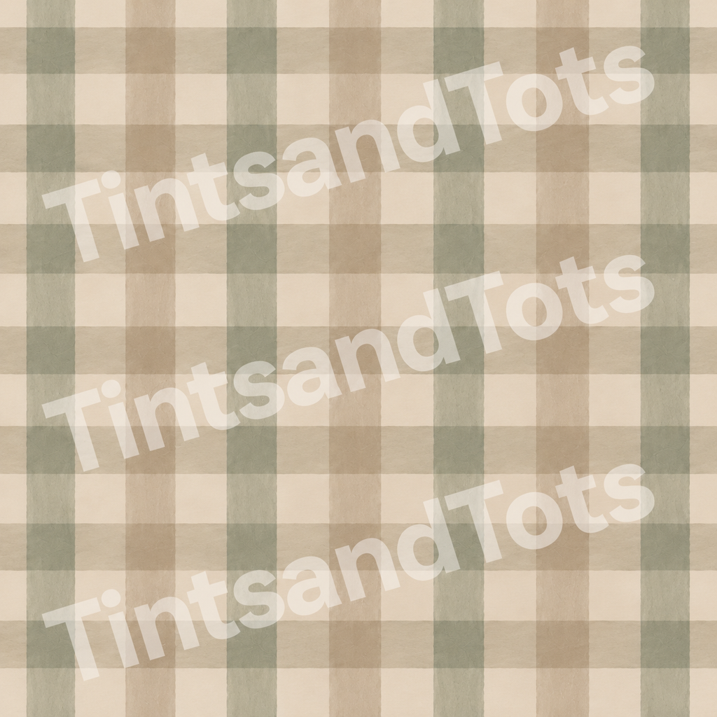 Sage & Oatmeal Painted Gingham Wallpaper — zoomed-in design preview with translucent TintsandTots watermark